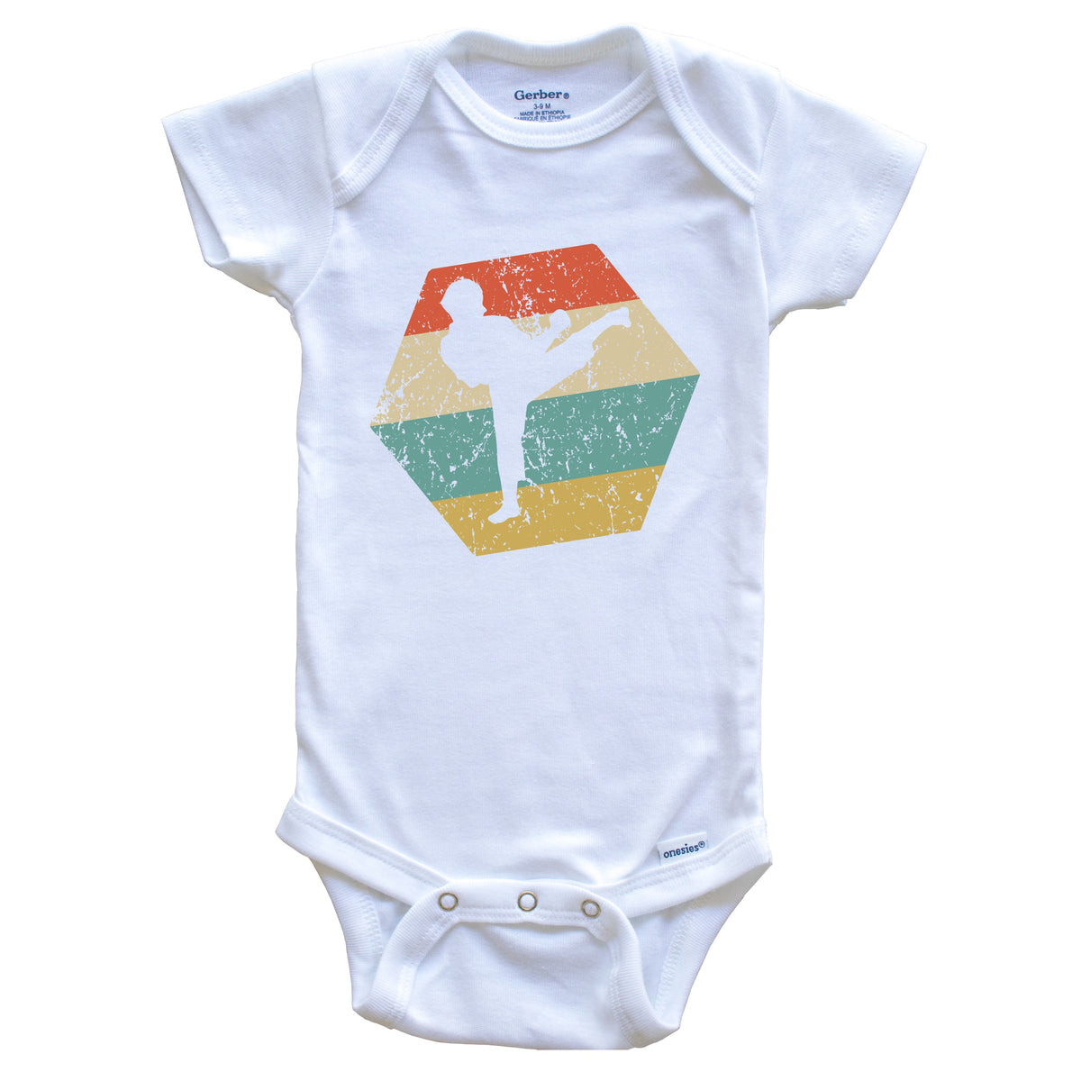 Martial Arts Retro Distressed Hexagon Tae Kwon Do Baby Bodysuit