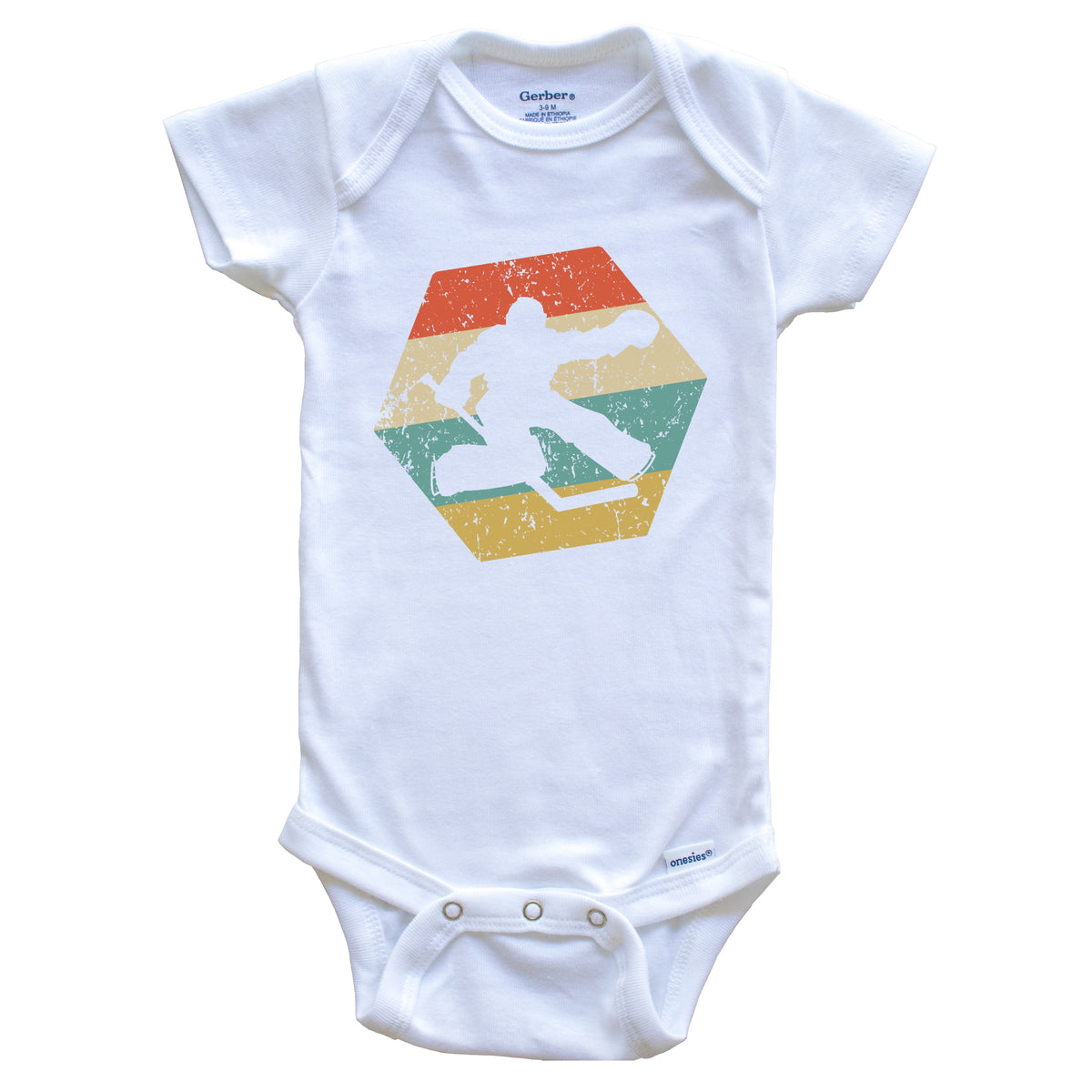 Hockey Goalie Retro Distressed Hexagon Save Baby Bodysuit