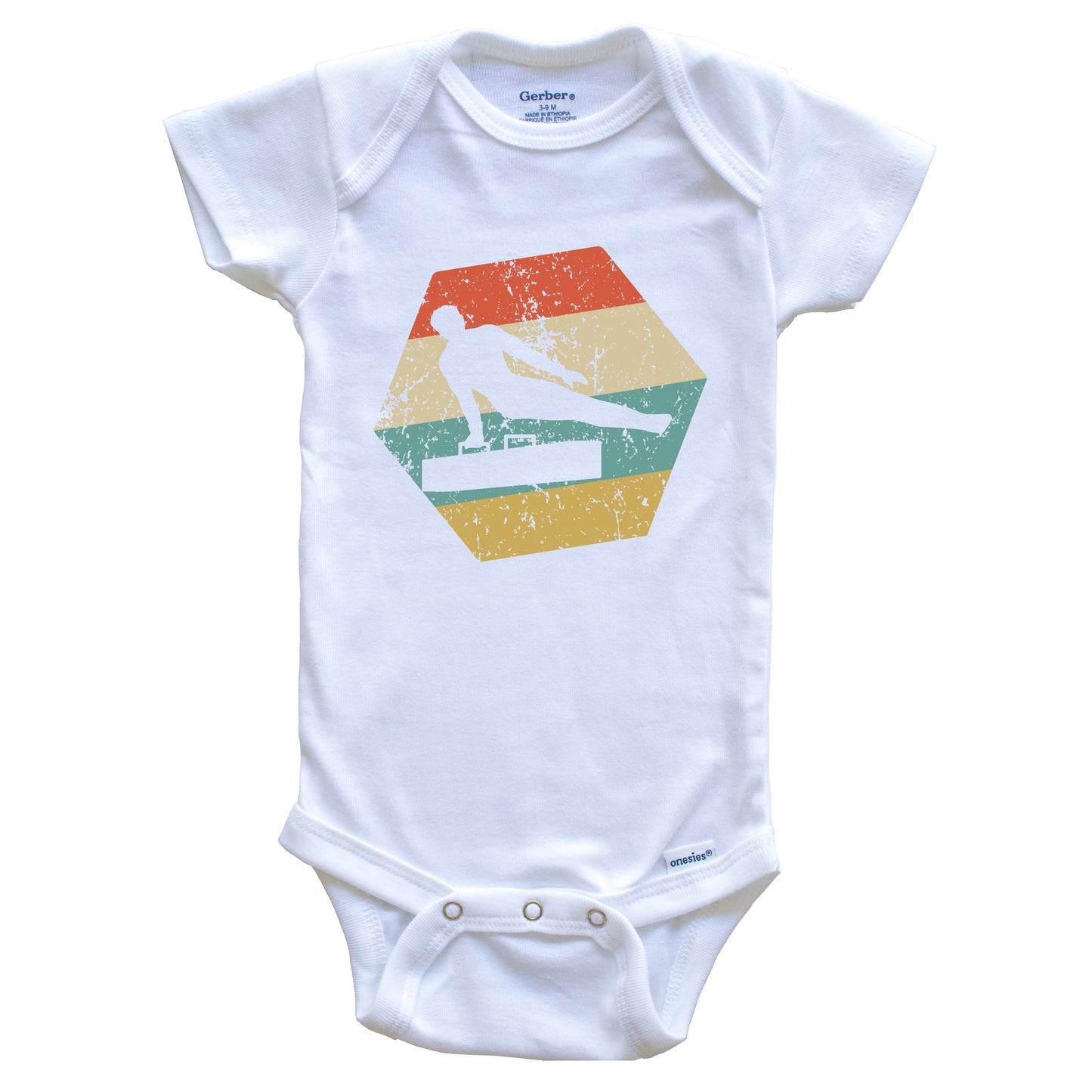 Gymnastics Retro Distressed Hexagon Male Gymnast Baby Bodysuit