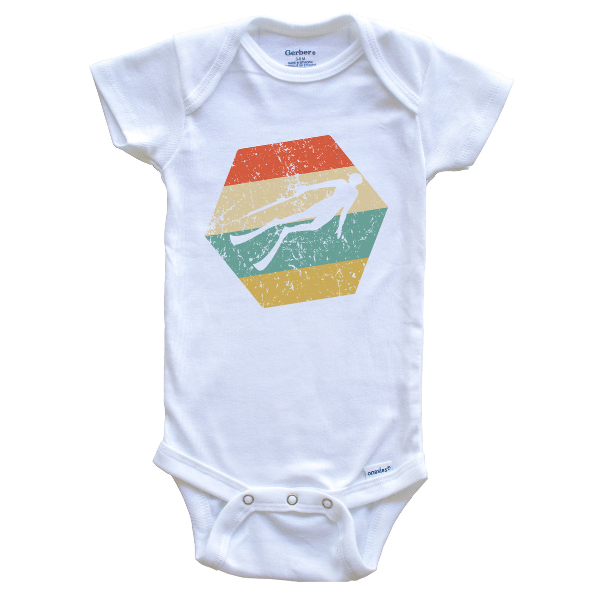 Spearfisherman Retro Distressed Hexagon Spearfishing Baby Bodysuit