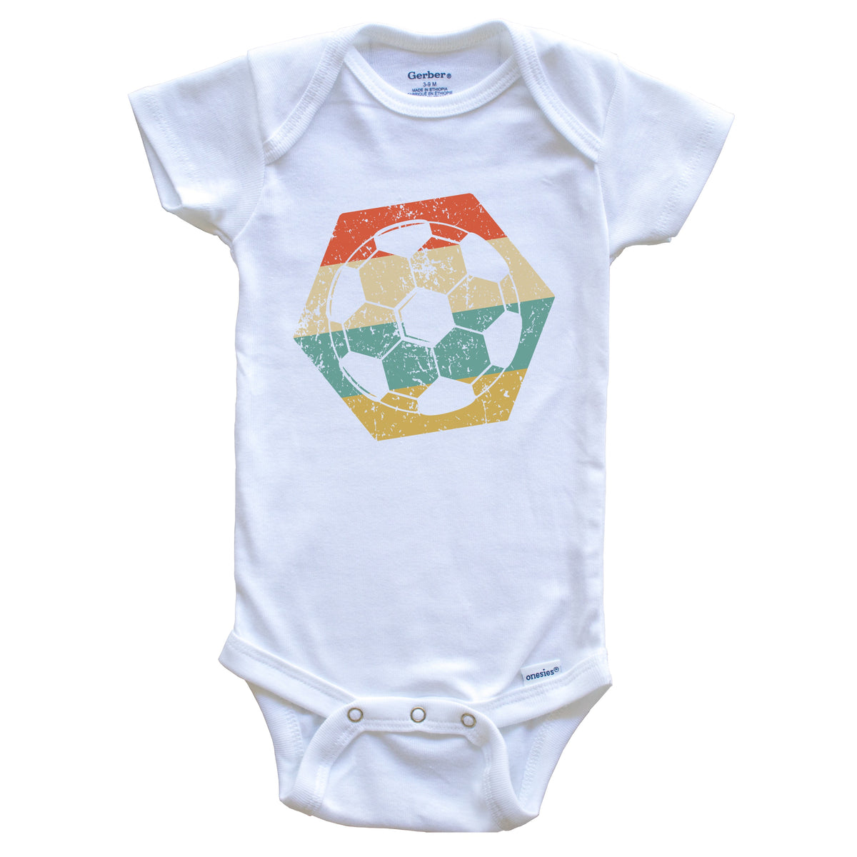 Soccer Retro Distressed Hexagon Ball Baby Bodysuit