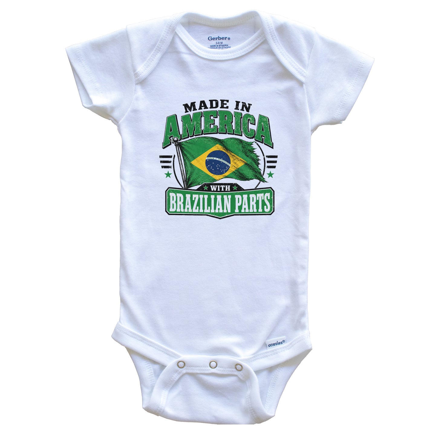 Made In America With Brazilian Parts Brazil Flag Baby Bodysuit