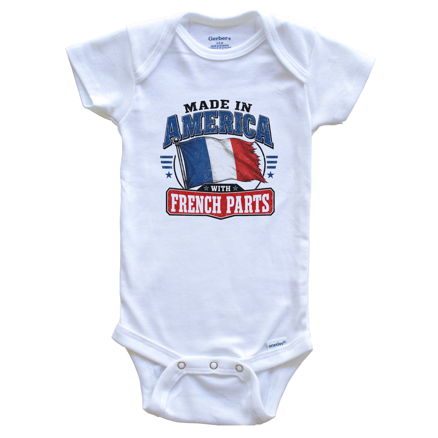 Made In America With French Parts Frane Flag Baby Bodysuit