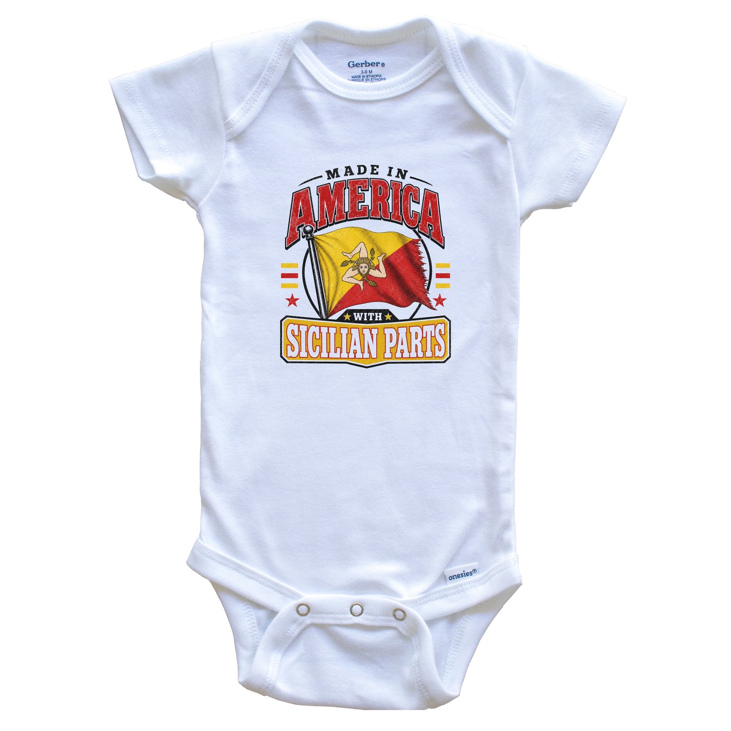 Made In America With Sicilian Parts Sicily Flag Baby Bodysuit
