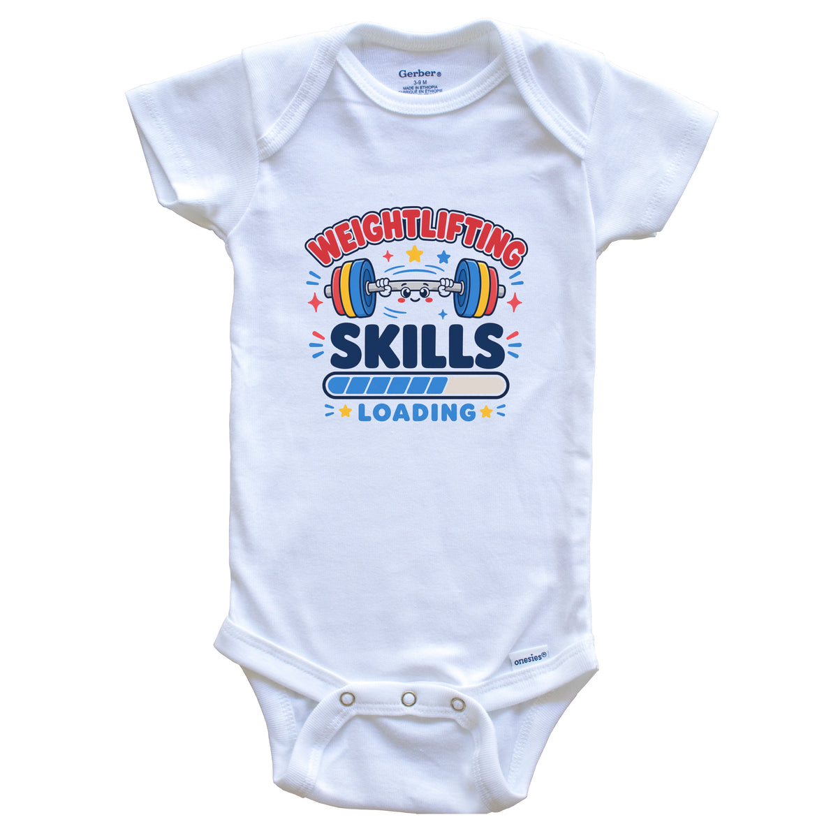 Weightlifting Skills Loading Funny Kettlebell Humor Baby Bodysuit