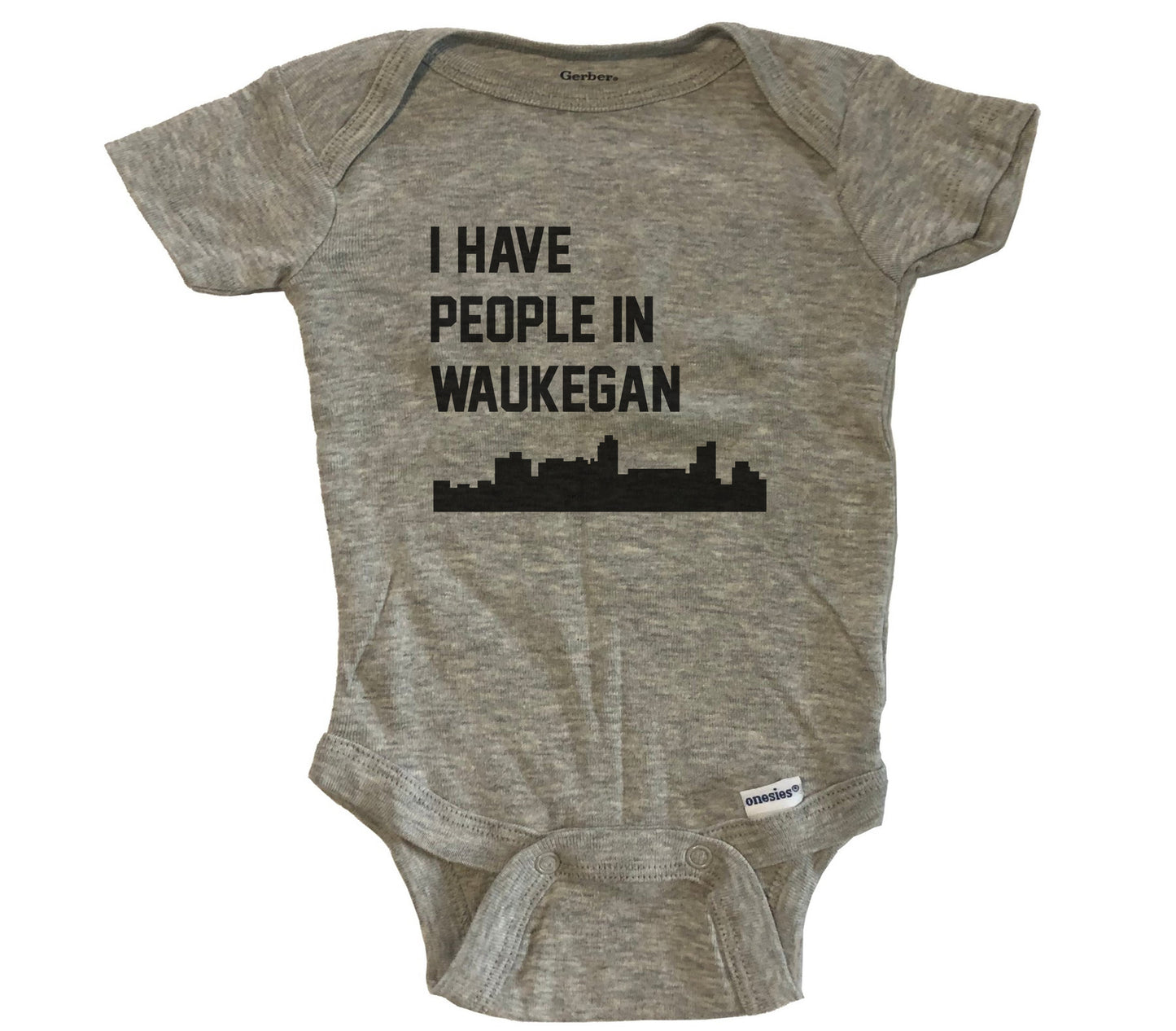 I Have People In Waukegan Illinois Skyline Baby Bodysuit - Grey