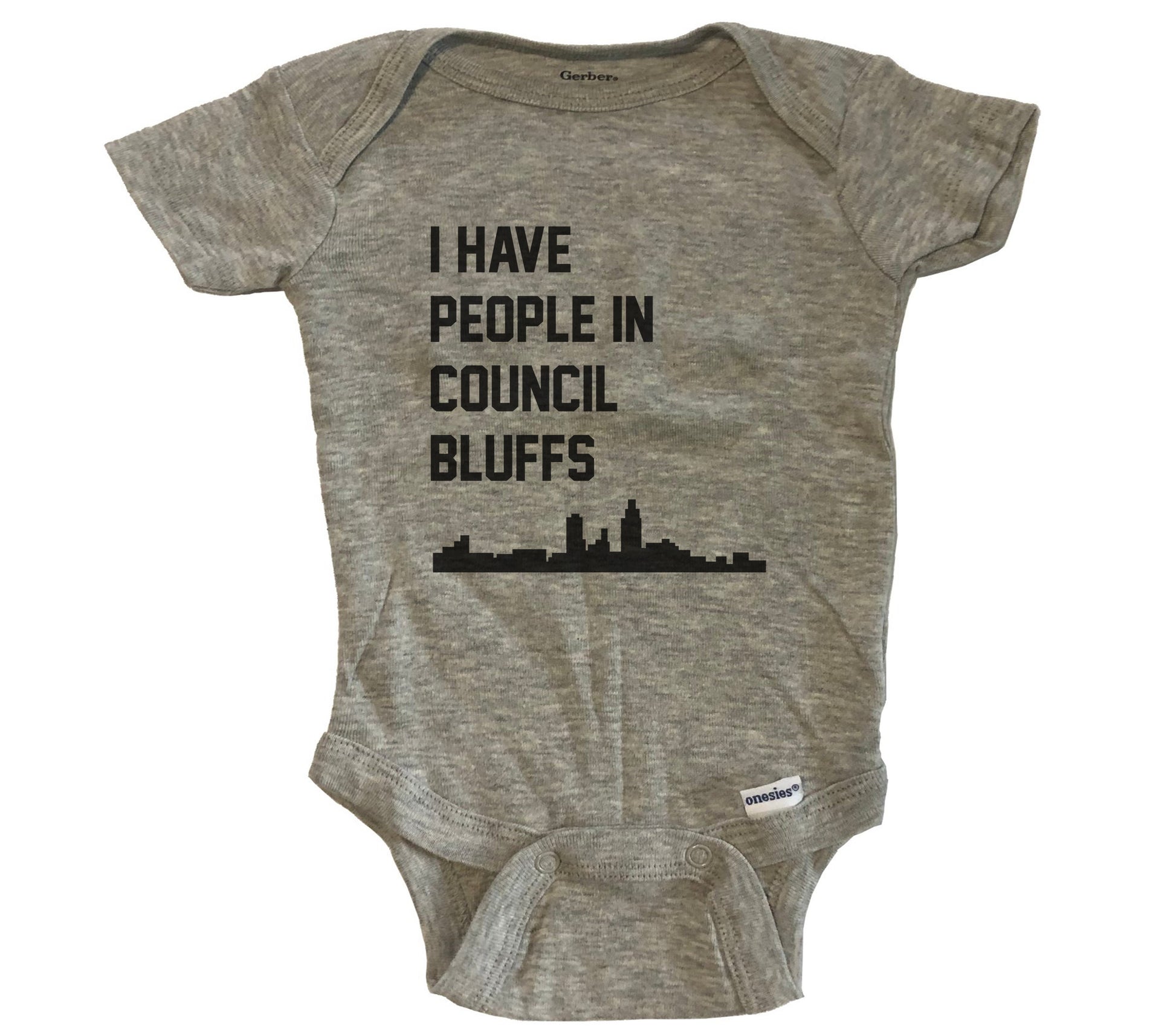 I Have People In Council Bluffs Iowa Skyline Baby Bodysuit - Grey