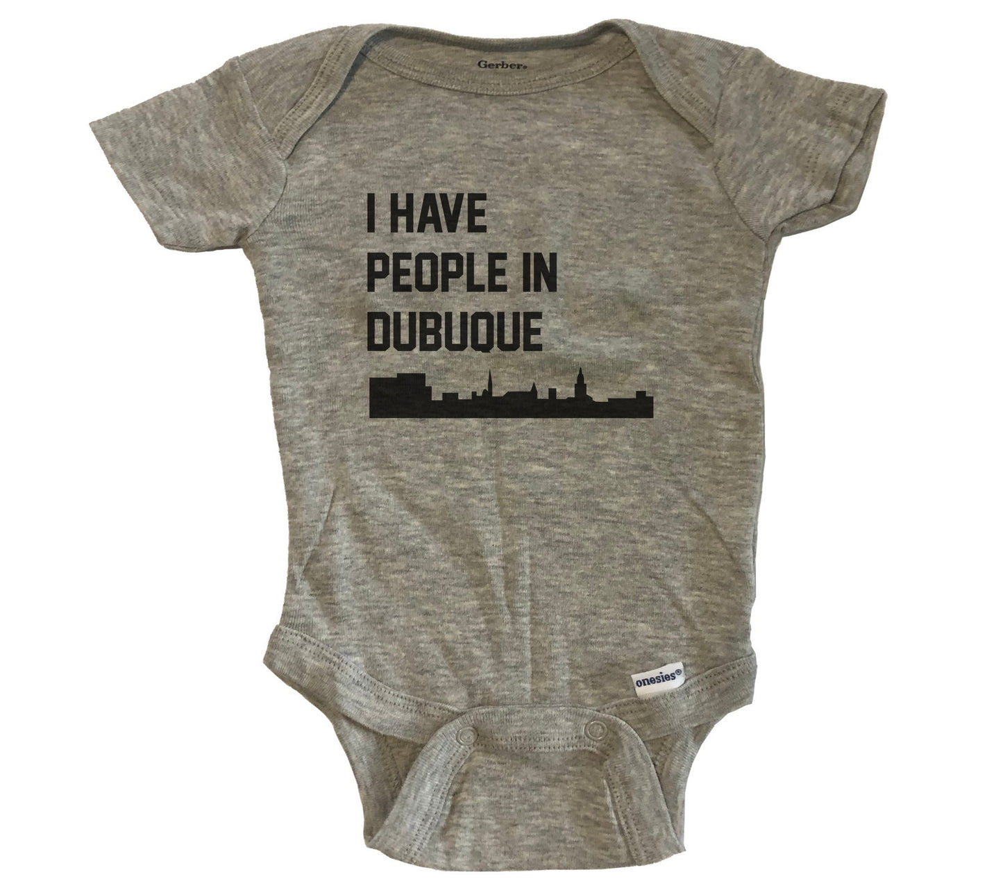I Have People In Dubuque Iowa Skyline Baby Bodysuit - Grey