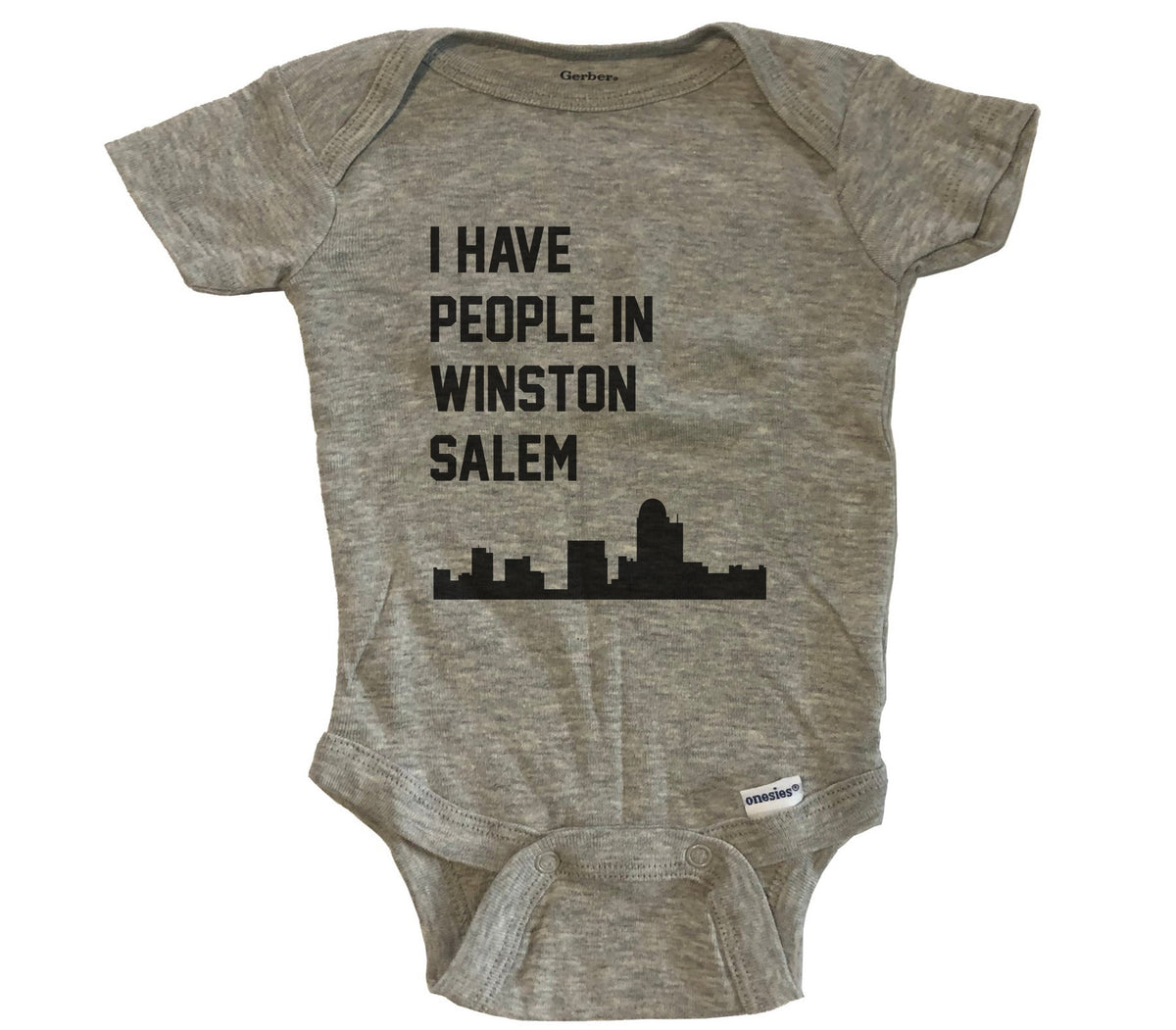 I Have People In Winston-Salem North Carolina Skyline Baby Bodysuit - Grey