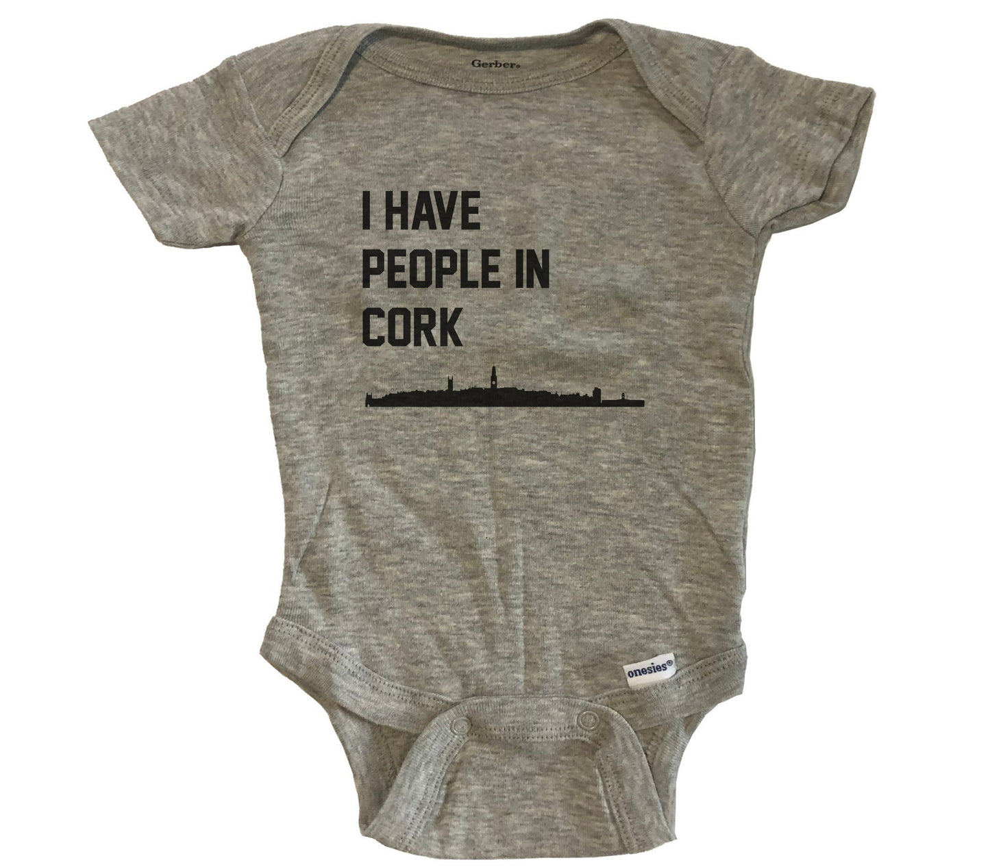 I Have People In Cork Ireland Skyline Baby Bodysuit - Grey