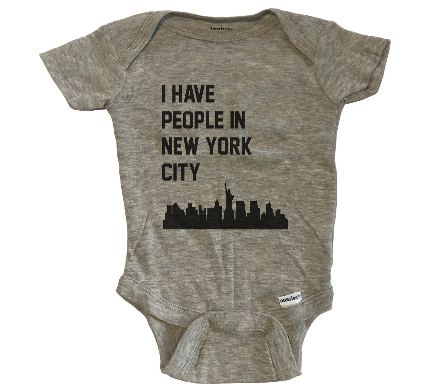 I Have People In New York City New York Skyline Baby Bodysuit - Grey
