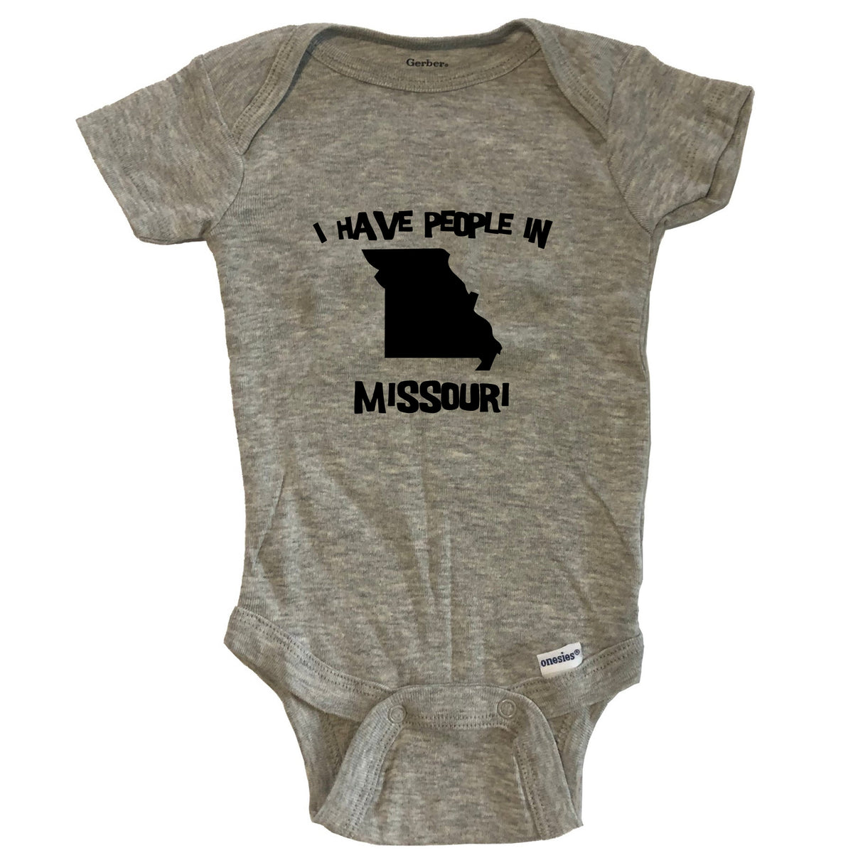 State Silhouette I Have People In Missouri Baby Bodysuit - Grey