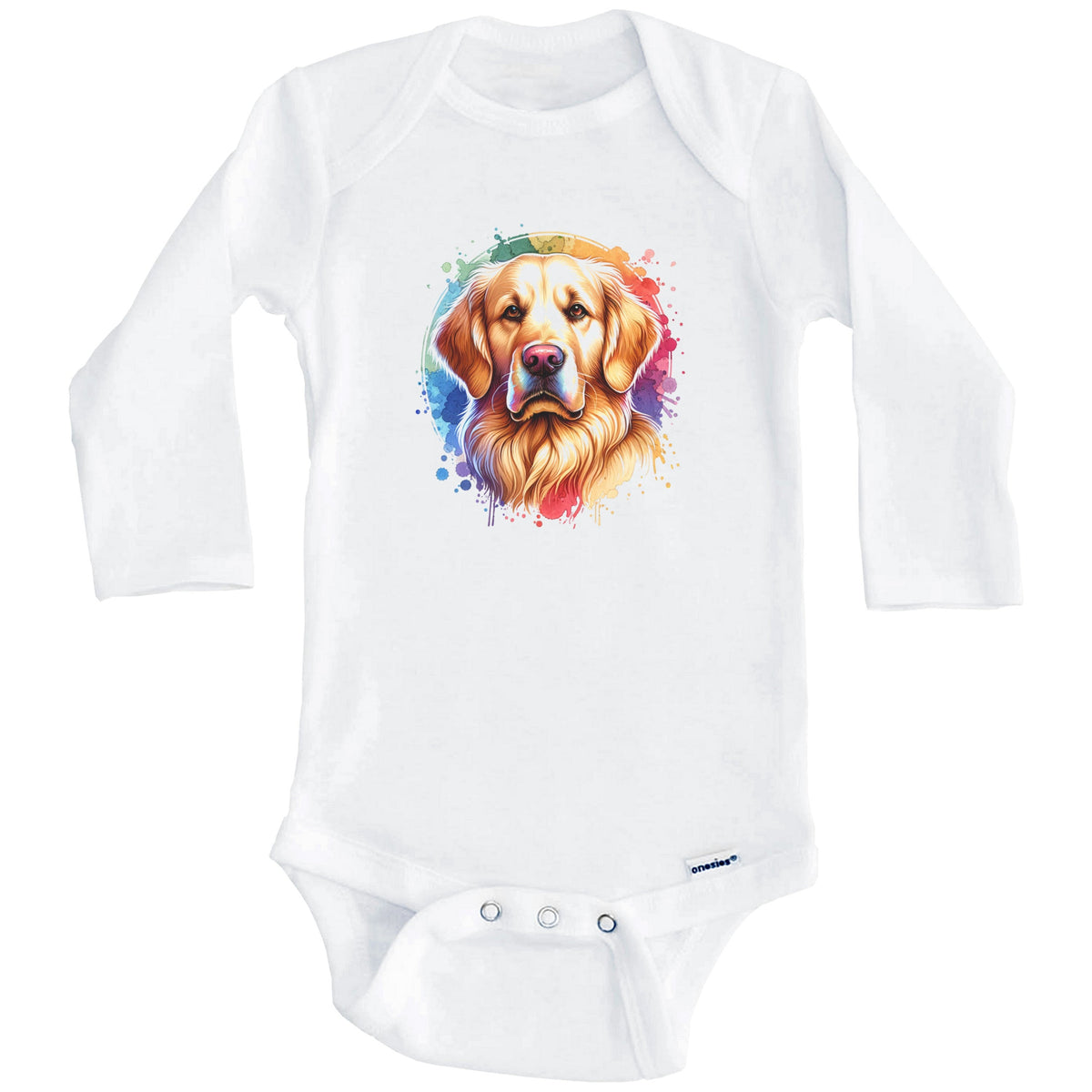 Golden Retriever Rainbow Watercolor Portrait Dog Lover Baby Bodysuit - Golden Retriever Baby Gift (Long Sleeves)