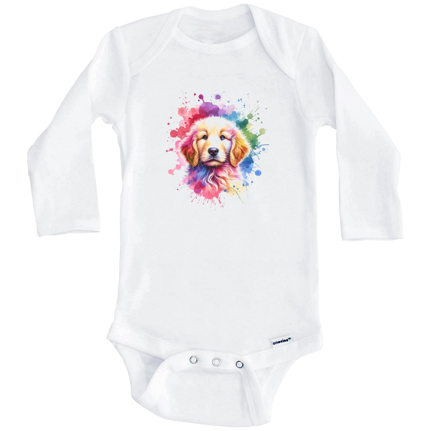 Goldendoodle Rainbow Watercolor Portrait Dog Lover Baby Bodysuit - Goldendoodle Baby Gift (Long Sleeves)