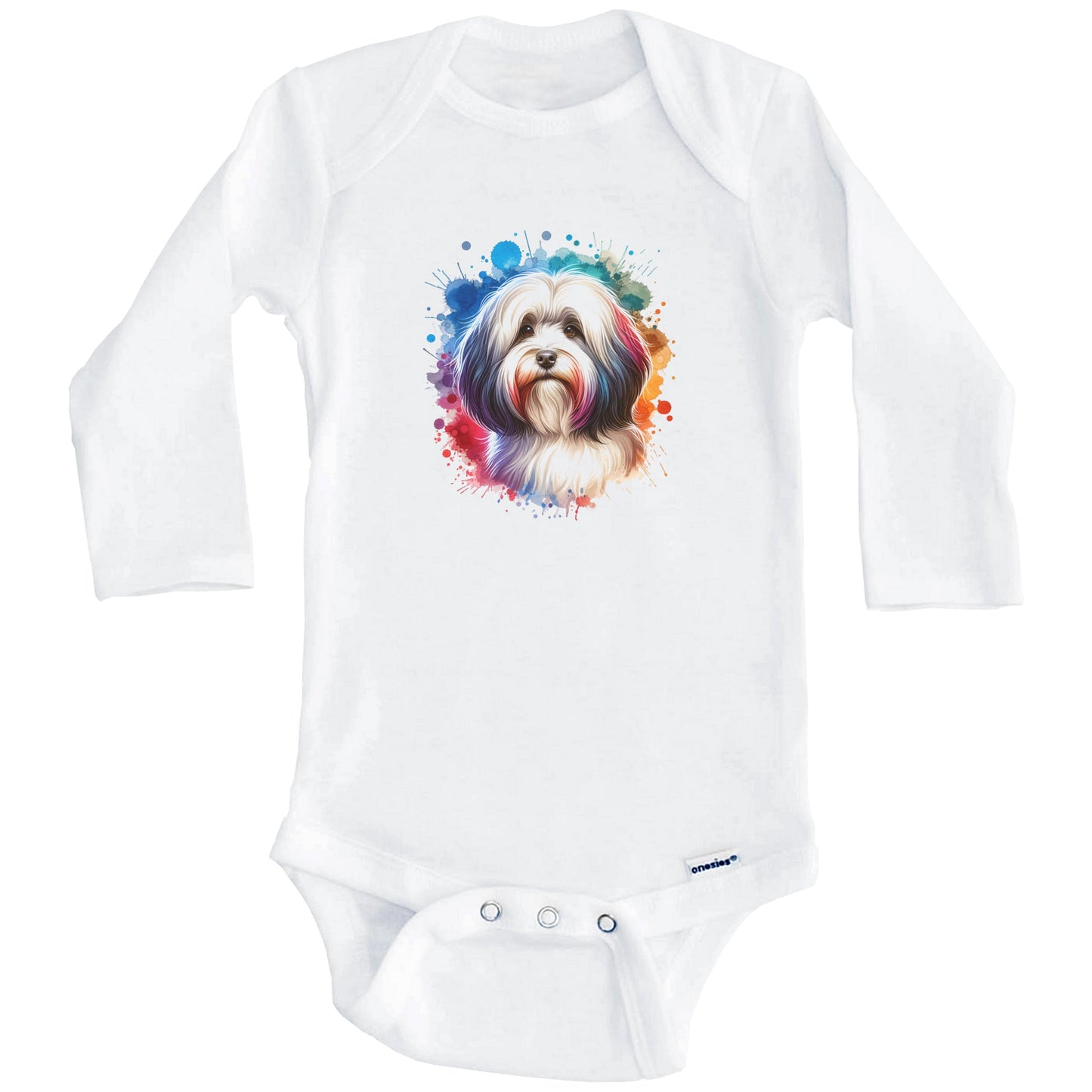 Havanese Rainbow Watercolor Portrait Dog Lover Baby Bodysuit - Havanese Baby Gift (Long Sleeves)