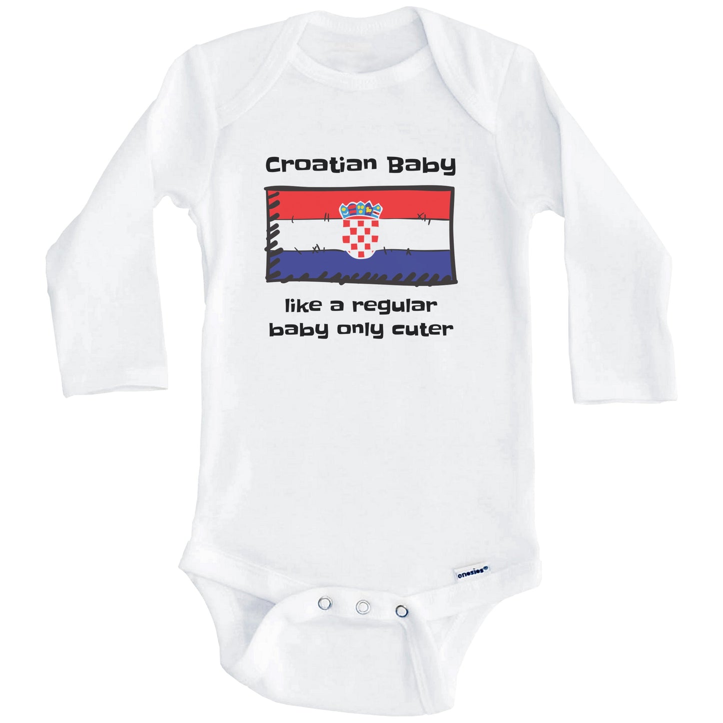 Croatian Baby Like A Regular Baby Only Cuter Funny Croatia Flag Baby Bodysuit (Long Sleeves)