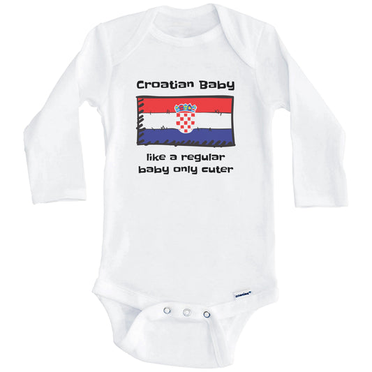 Croatian Baby Like A Regular Baby Only Cuter Funny Croatia Flag Baby Bodysuit (Long Sleeves)