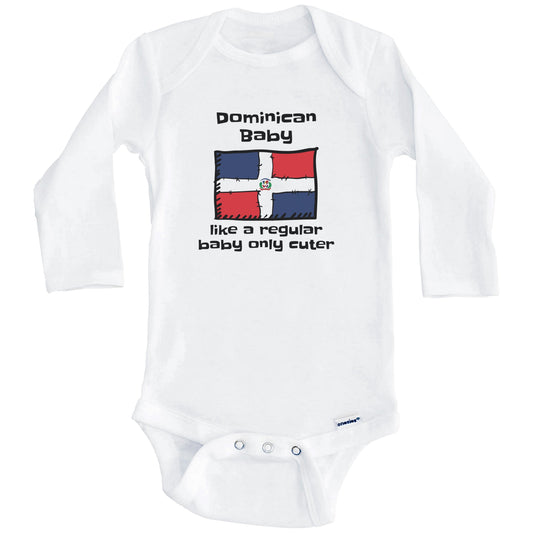 Dominican Baby Like A Regular Baby Only Cuter Funny Dominican Republic Flag Baby Bodysuit (Long Sleeves)
