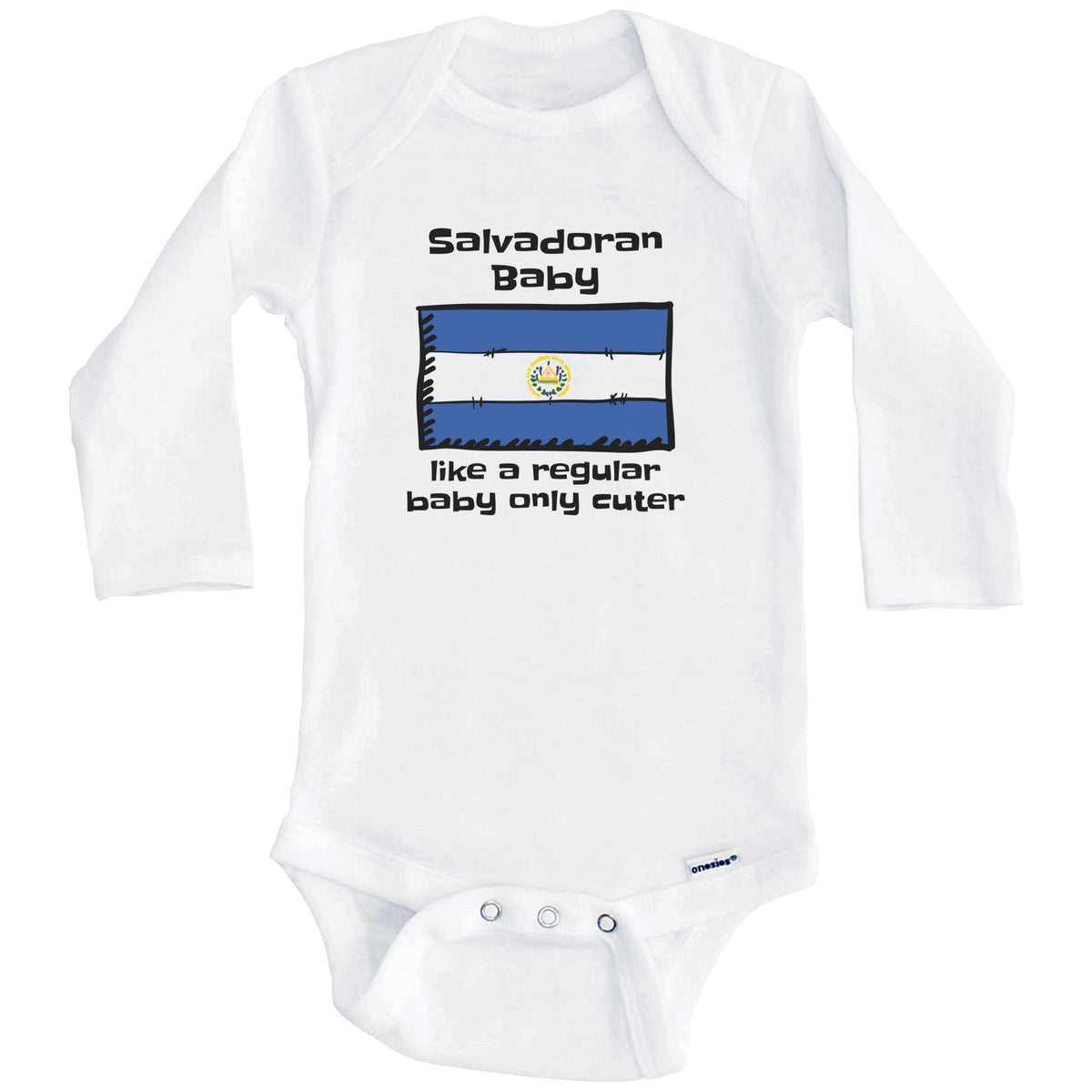 Salvadoran Baby Like A Regular Baby Only Cuter Funny El Salvador Flag Baby Bodysuit (Long Sleeves)