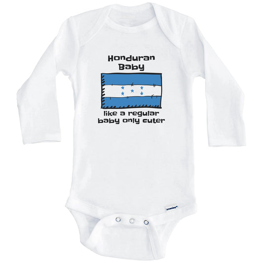 Honduran Baby Like A Regular Baby Only Cuter Funny Honduras Flag Baby Bodysuit (Long Sleeves)