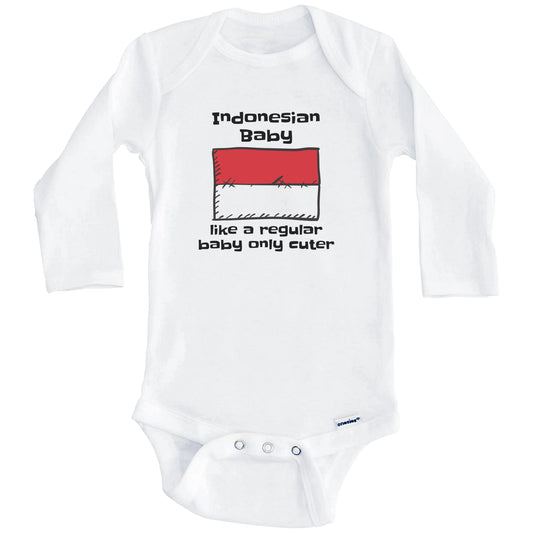Indonesian Baby Like A Regular Baby Only Cuter Funny Indonesia Flag Baby Bodysuit (Long Sleeves)