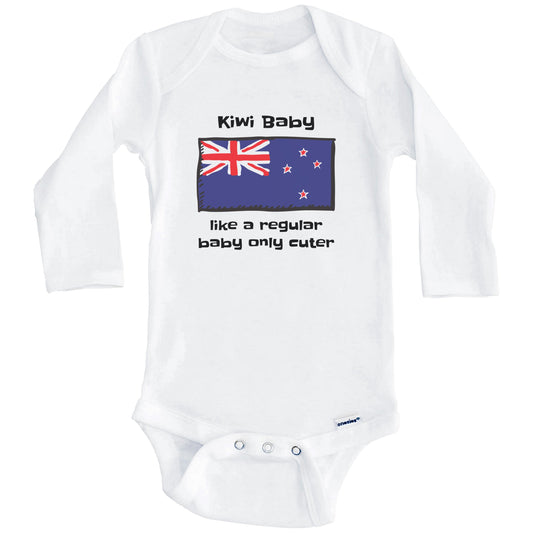 Kiwi Baby Like A Regular Baby Only Cuter Funny New Zealand Flag Baby Bodysuit (Long Sleeves)