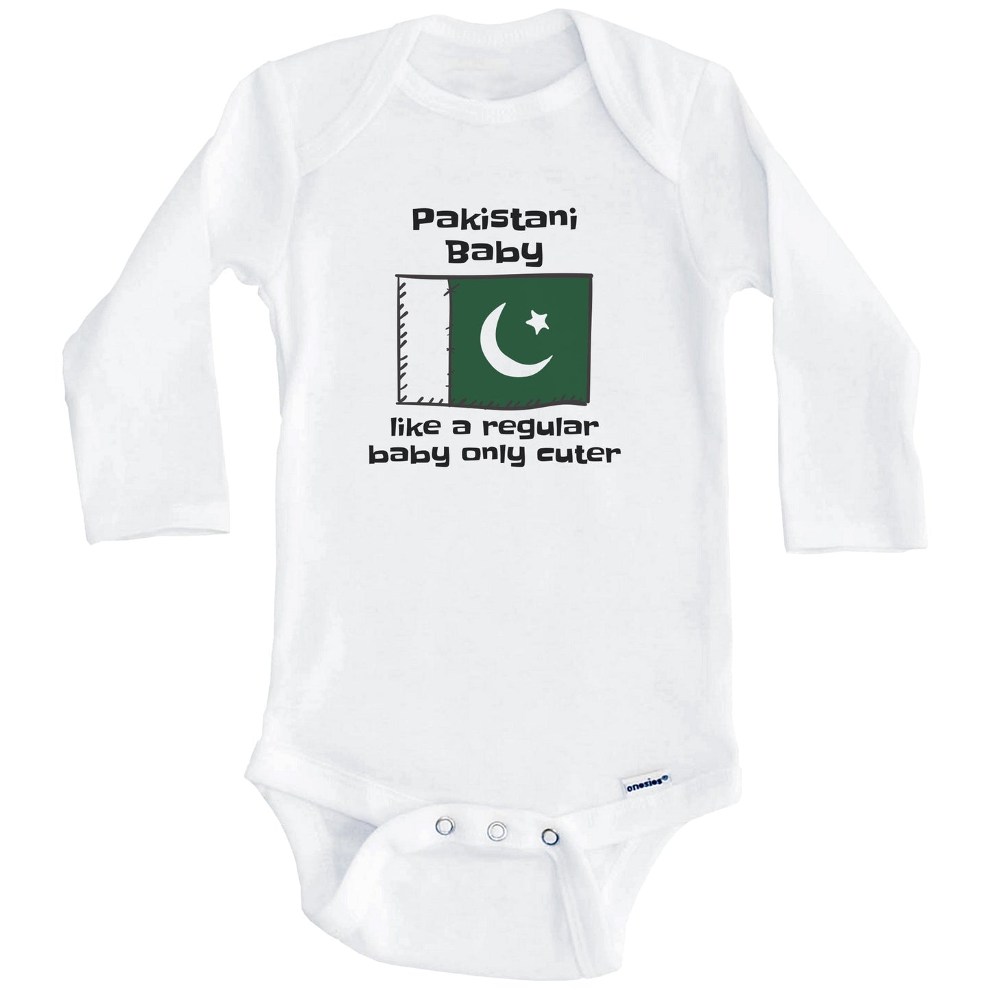 Pakistani Baby Like A Regular Baby Only Cuter Funny Pakistan Flag Baby Bodysuit (Long Sleeves)