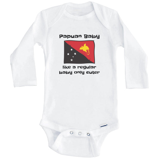 Papuan Baby Like A Regular Baby Only Cuter Funny Papua New Guinea Flag Baby Bodysuit (Long Sleeves)