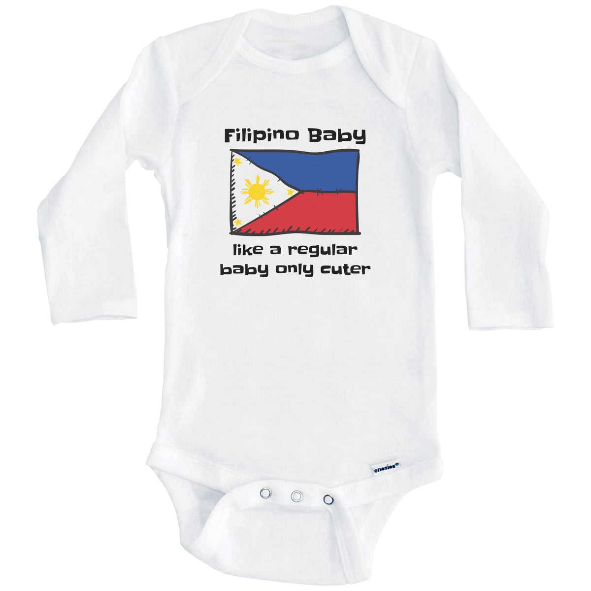 Filipino Baby Like A Regular Baby Only Cuter Funny Philippines Flag Baby Bodysuit (Long Sleeves)