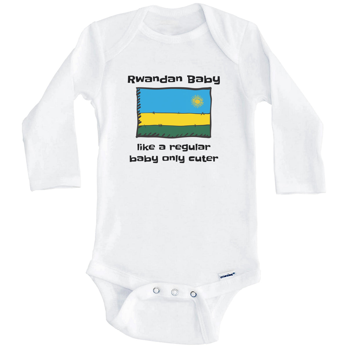 Rwandan Baby Like A Regular Baby Only Cuter Funny Rwanda Flag Baby Bodysuit (Long Sleeves)