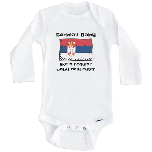 Serbian Baby Like A Regular Baby Only Cuter Funny Serbia Flag Baby Bodysuit (Long Sleeves)