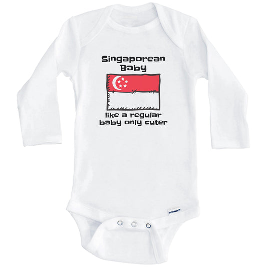 Singaporean Baby Like A Regular Baby Only Cuter Funny Singapore Flag Baby Bodysuit (Long Sleeves)