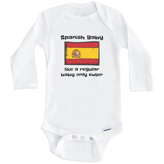 Spanish Baby Like A Regular Baby Only Cuter Funny Spain Flag Baby Bodysuit (Long Sleeves)
