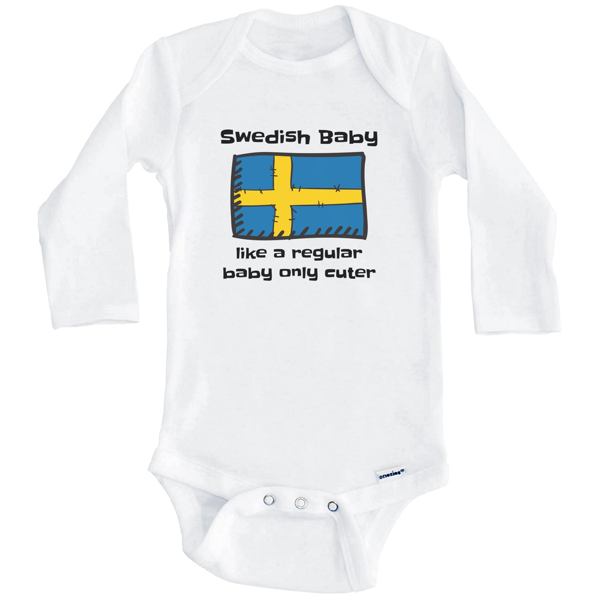Swedish Baby Like A Regular Baby Only Cuter Funny Sweden Flag Baby Bodysuit (Long Sleeves)