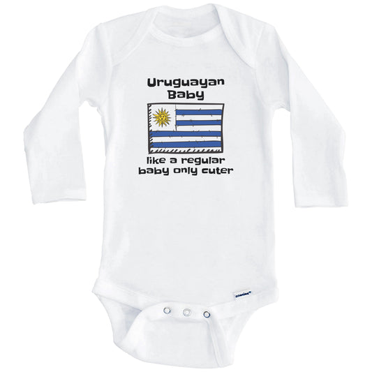 Uruguayan Baby Like A Regular Baby Only Cuter Funny Uruguay Flag Baby Bodysuit (Long Sleeves)