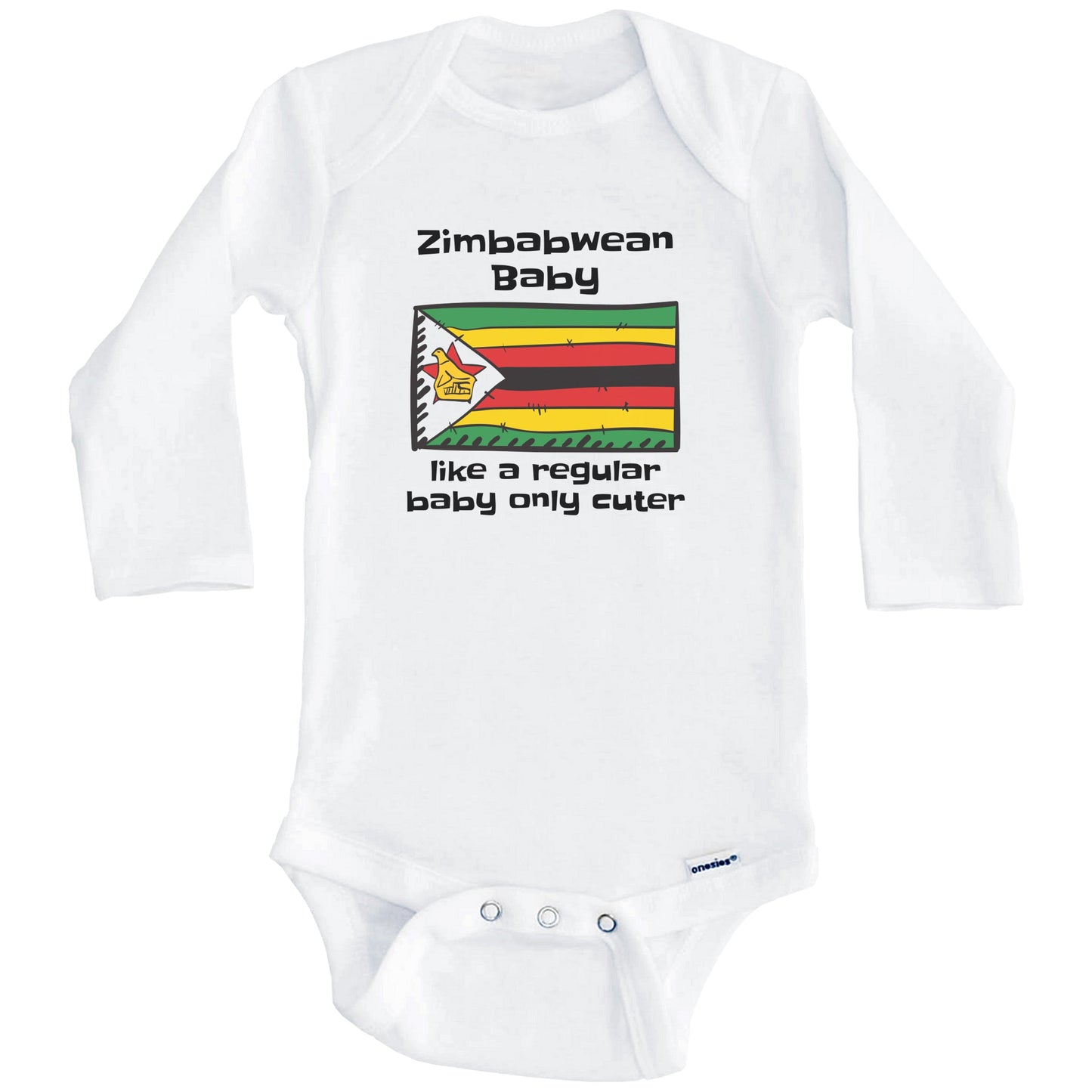 Zimbabwean Baby Like A Regular Baby Only Cuter Funny Zimbabwe Flag Baby Bodysuit (Long Sleeves)