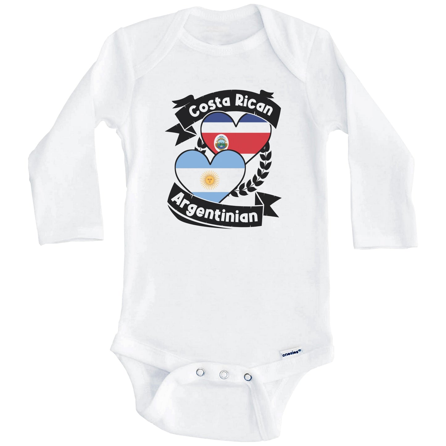 Costa Rican Argentinian Heart Flags Costa Rica Argentina Baby Bodysuit (Long Sleeves)
