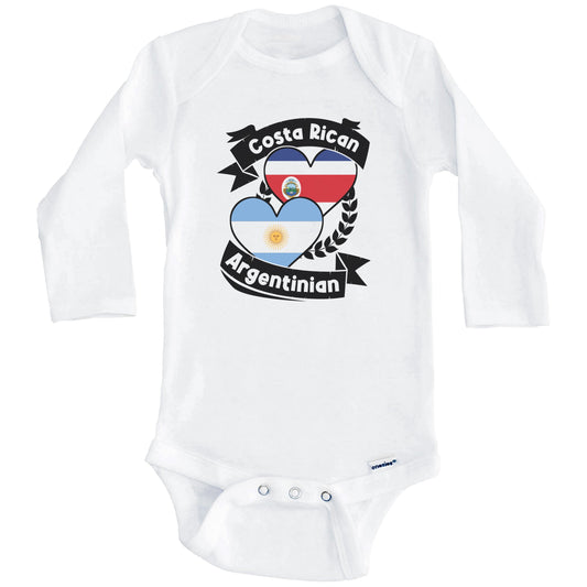 Costa Rican Argentinian Heart Flags Costa Rica Argentina Baby Bodysuit (Long Sleeves)