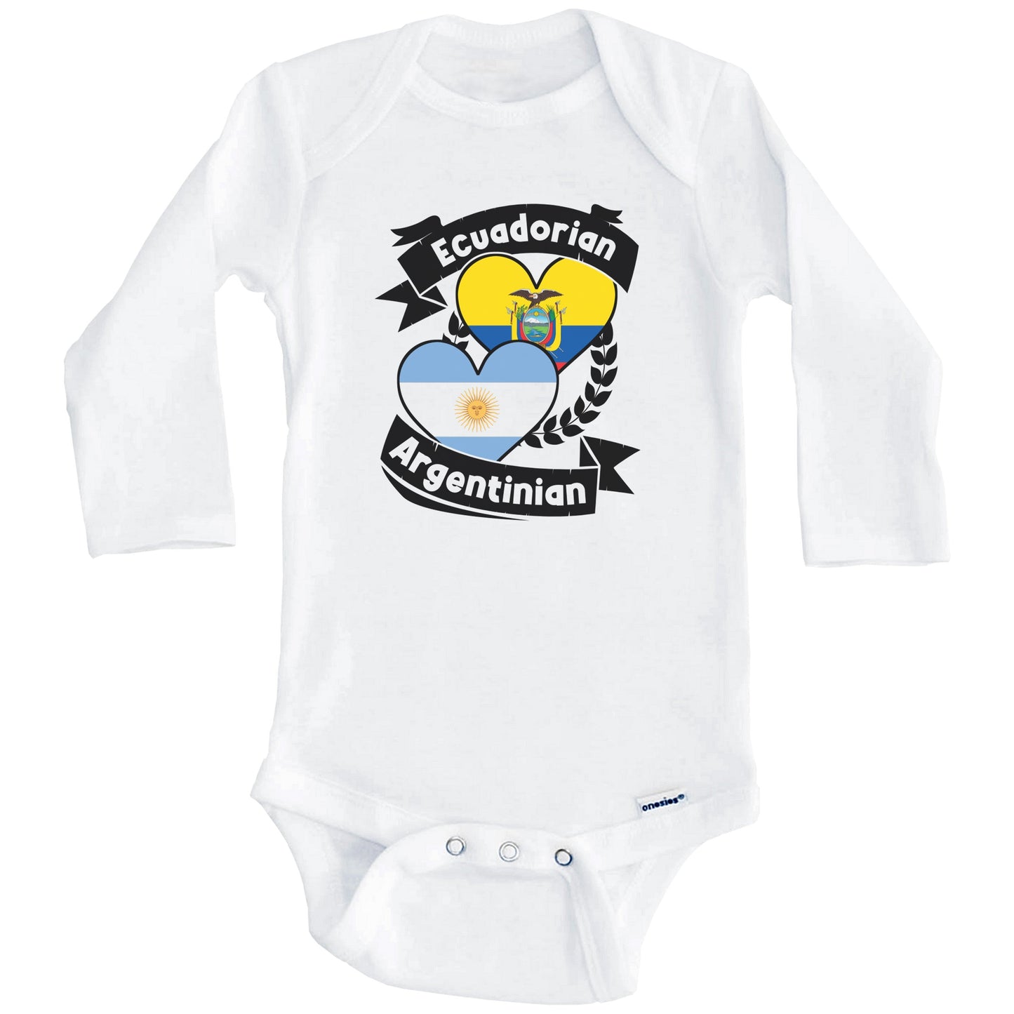 Ecuadorian Argentinian Heart Flags Ecuador Argentina Baby Bodysuit (Long Sleeves)