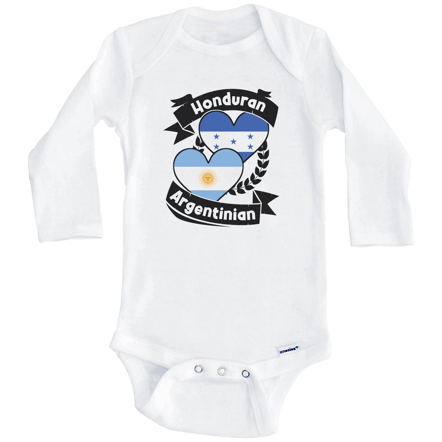 Honduran Argentinian Heart Flags Honduras Argentina Baby Bodysuit (Long Sleeves)