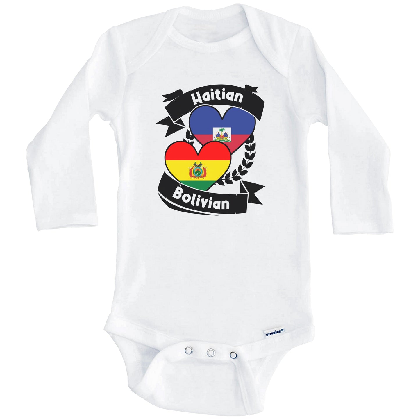 Haitian Bolivian Heart Flags Haiti Bolivia Baby Bodysuit (Long Sleeves)