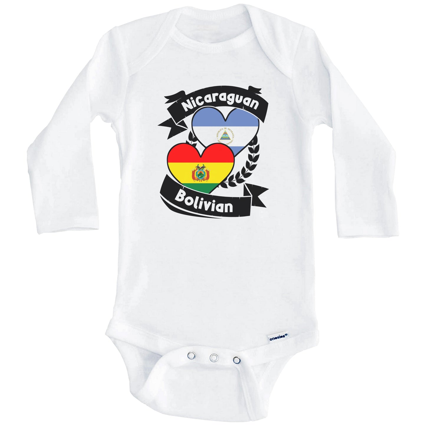 Nicaraguan Bolivian Heart Flags Nicaragua Bolivia Baby Bodysuit (Long Sleeves)