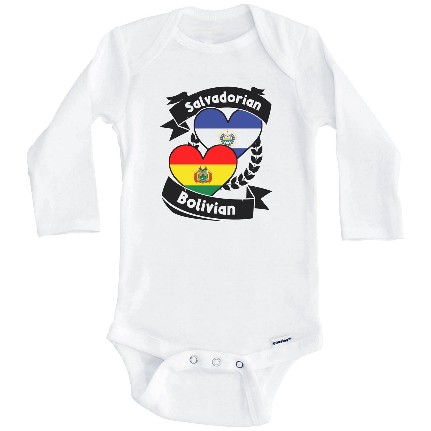 Salvadorian Bolivian Heart Flags El Salvador Bolivia Baby Bodysuit (Long Sleeves)