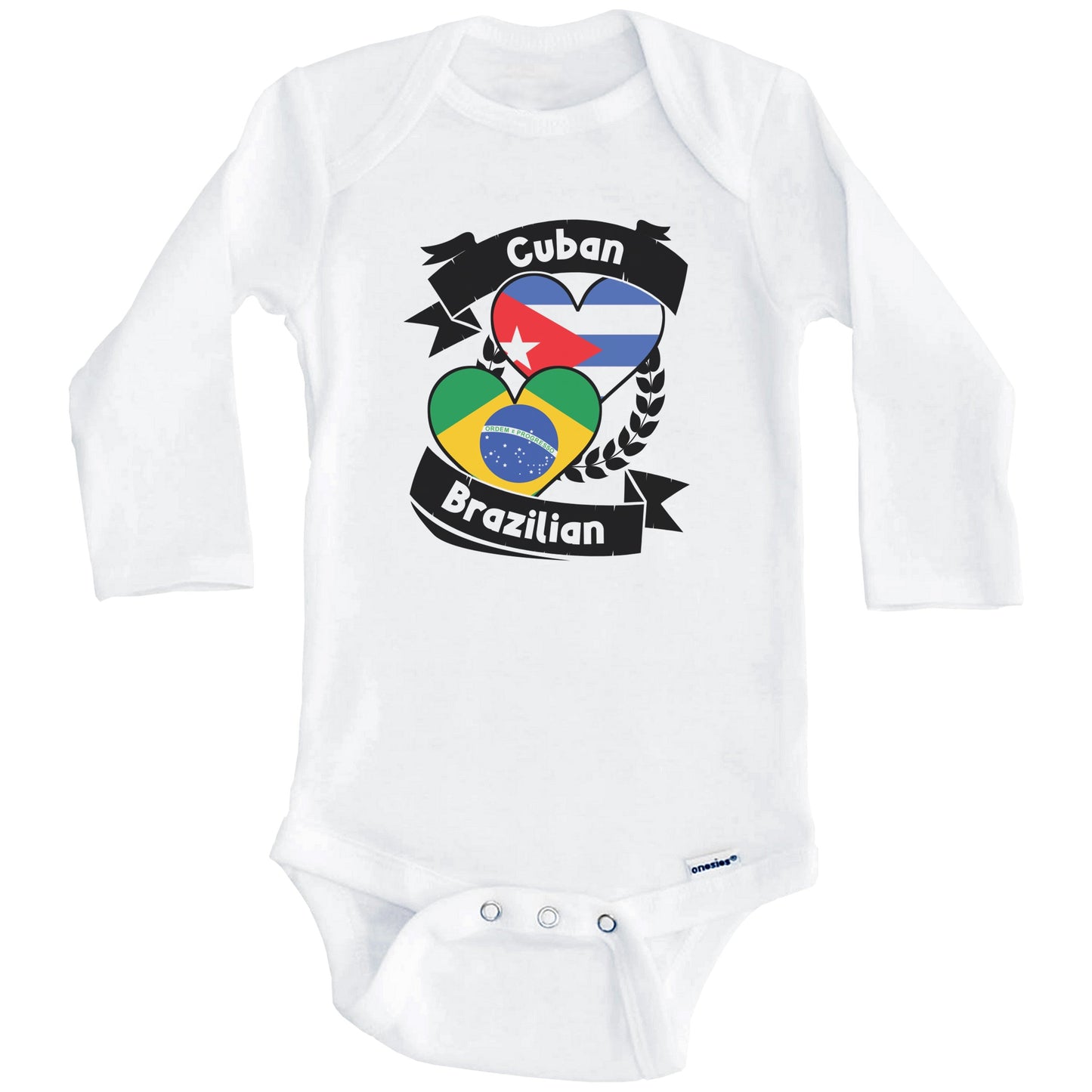 Cuban Brazilian Heart Flags Cuba Brazil Baby Bodysuit (Long Sleeves)
