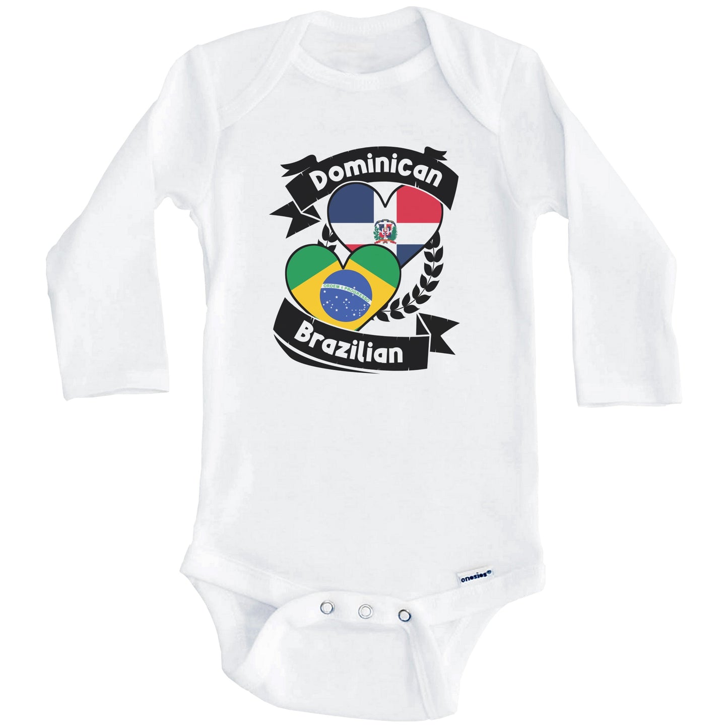 Dominican Brazilian Heart Flags Dominican Republic Brazil Baby Bodysuit (Long Sleeves)