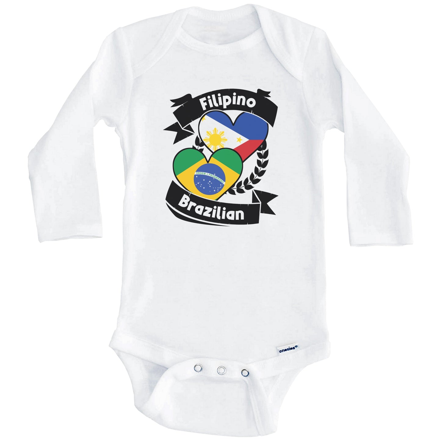 Filipino Brazilian Heart Flags Philippines Brazil Baby Bodysuit (Long Sleeves)