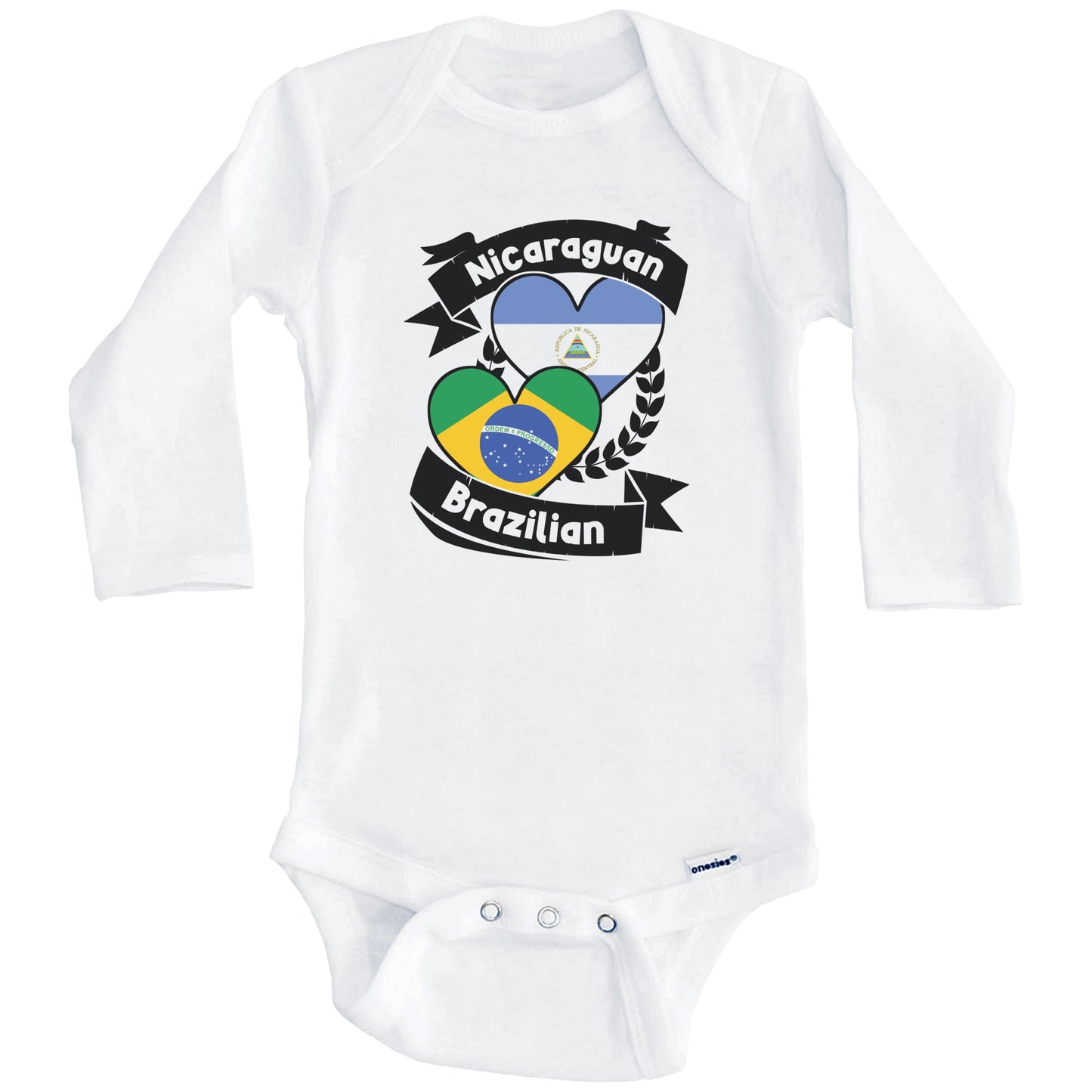 Nicaraguan Brazilian Heart Flags Nicaragua Brazil Baby Bodysuit (Long Sleeves)