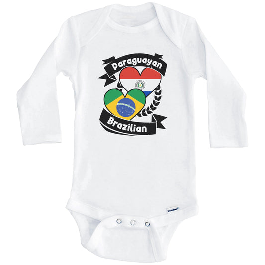 Paraguayan Brazilian Heart Flags Paraguay Brazil Baby Bodysuit (Long Sleeves)