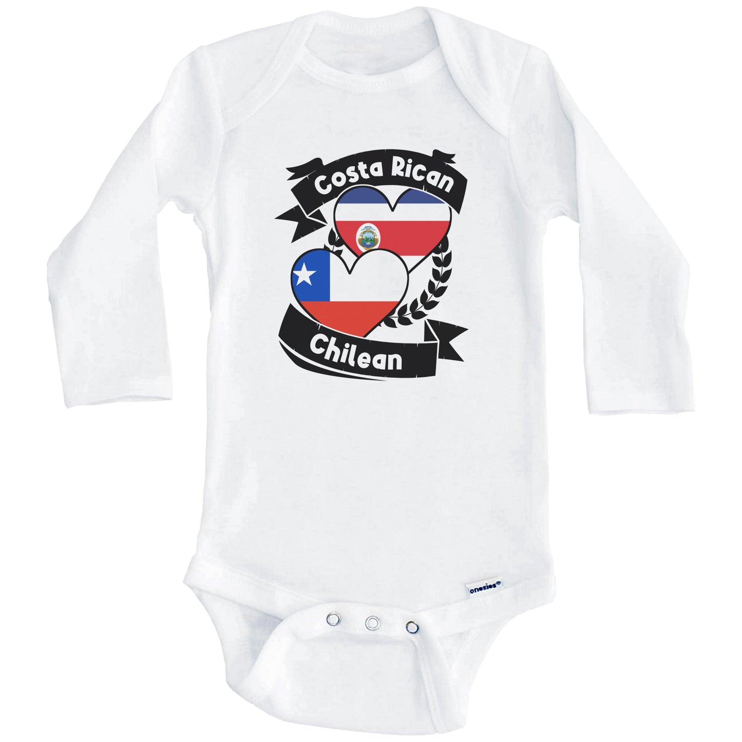 Costa Rican Chilean Heart Flags Costa Rica Chile Baby Bodysuit (Long Sleeves)