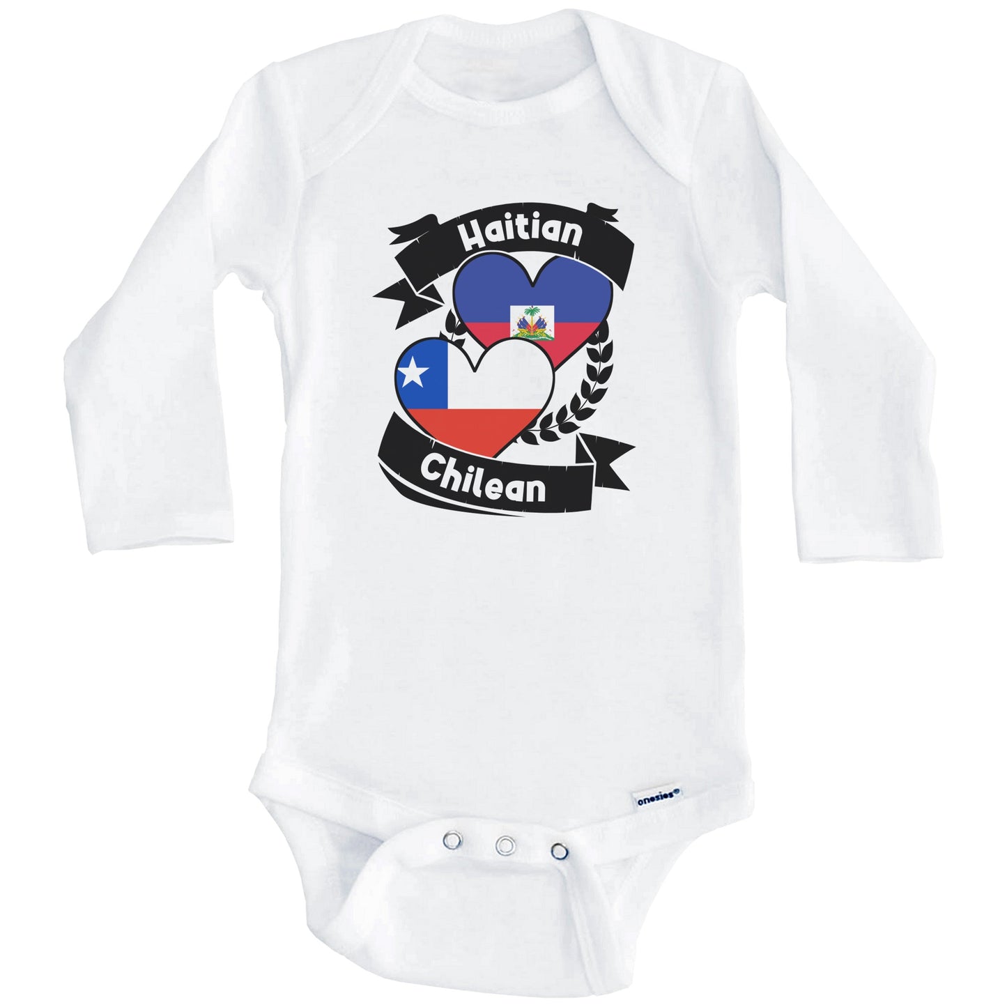 Haitian Chilean Heart Flags Haiti Chile Baby Bodysuit (Long Sleeves)